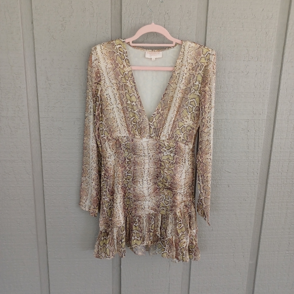 Rococo Sand Snake Print Mini Dress Size M Women Feminine V Neck Viscose Blend